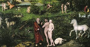 Adamo ed Eva - Dipinto di Lucas Cranach il Vecchio (1472-1553).Vienna, Kunsthistorisches Museum (Scala). Adamo ed Eva - Dipinto di Lucas Cranach il Vecchio (1472-1553).Vienna, Kunsthistorisches Museum (Scala).