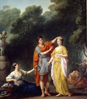 Scena galante - Dipinto di Joseph Marie Vien (1716-1809). Parigi, Museo del Louvre.